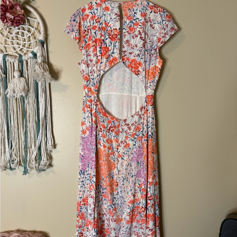 Reiss Luna Floral Cut Out Midi Dress Size 10 - Picture 3 of 6